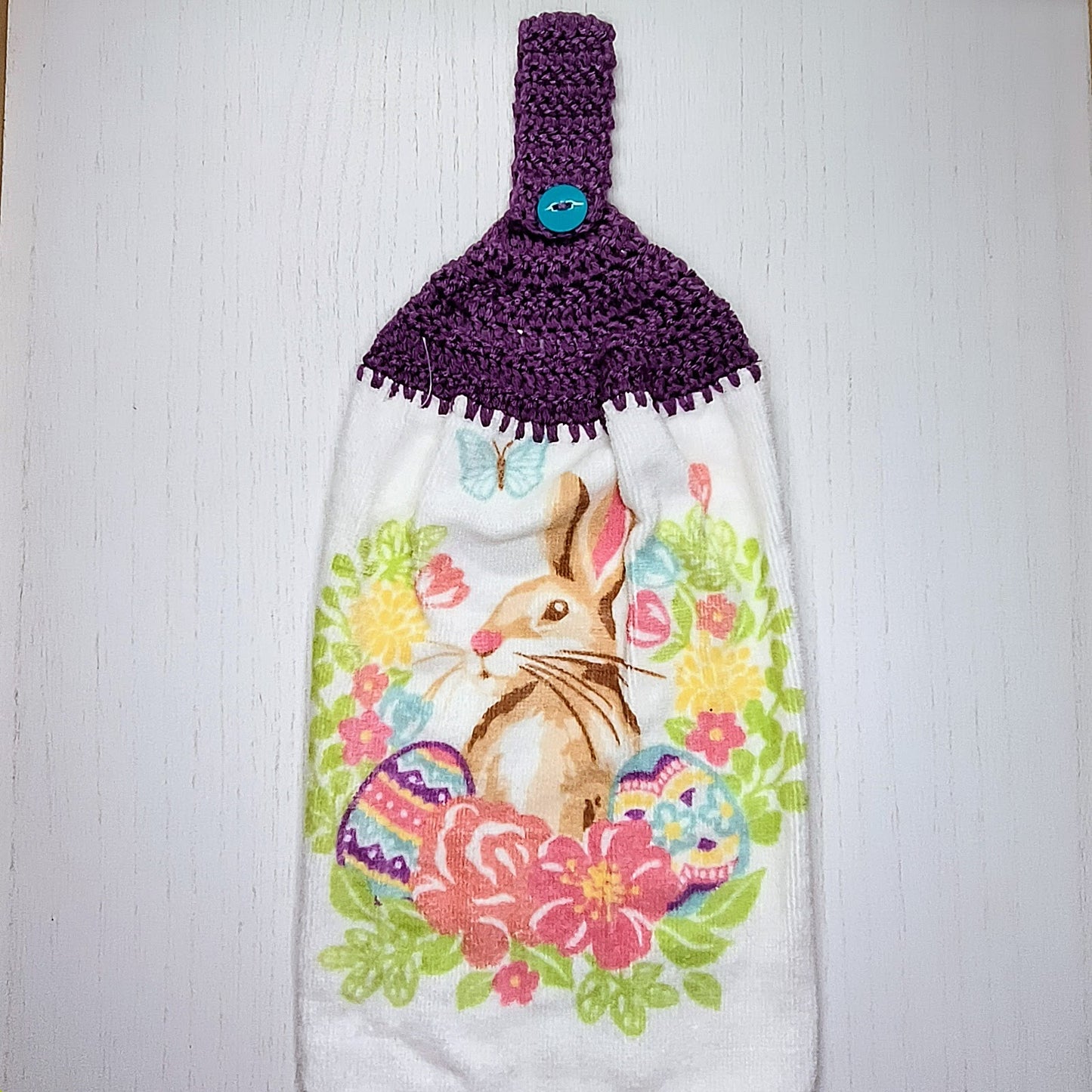 Crochet Top Easter Bunny & Eggs Hanging Dish Towel