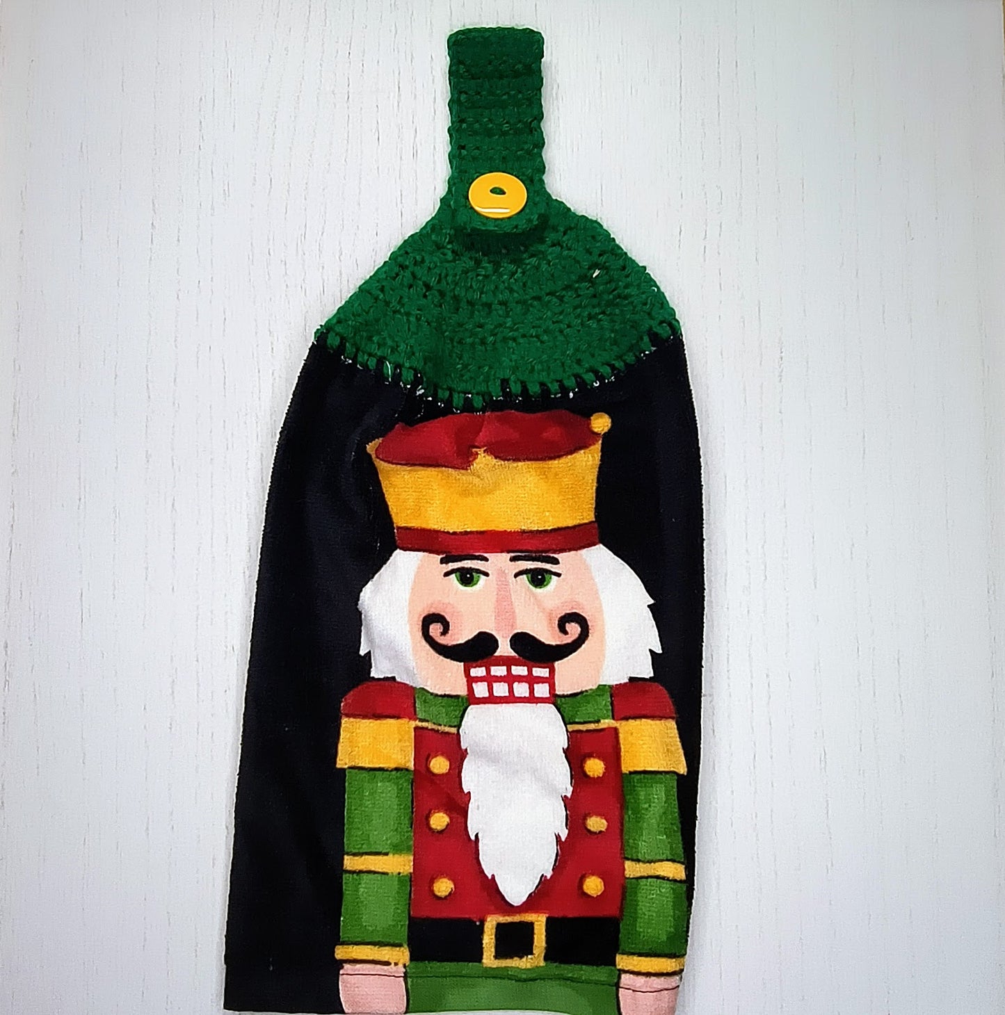 Crochet Top Nutcracker Hanging Dish Towel