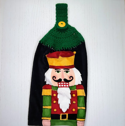 Crochet Top Nutcracker Hanging Dish Towel