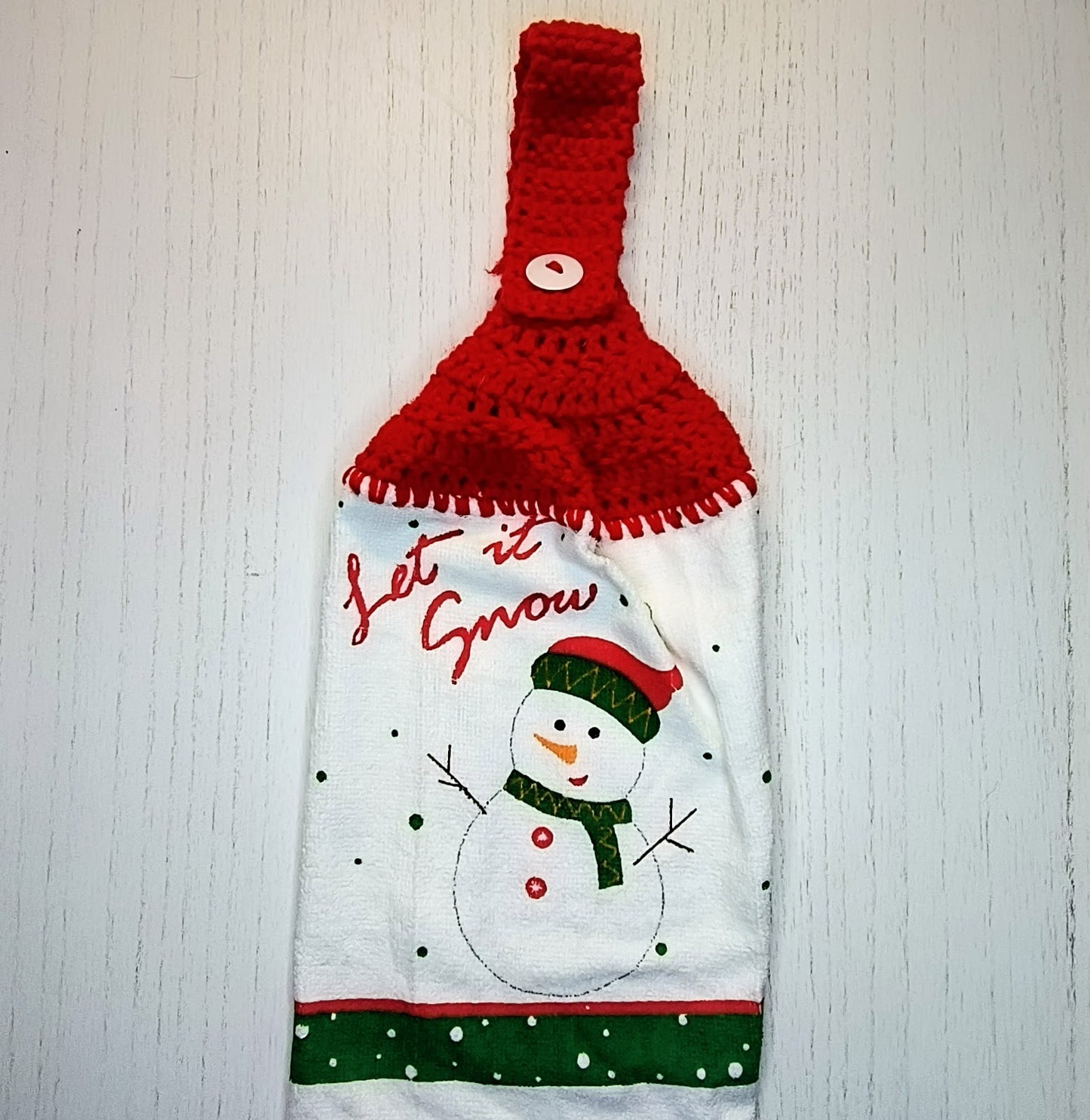 Crochet Top Let It Snow Snowman Half Hanging Dish Towel