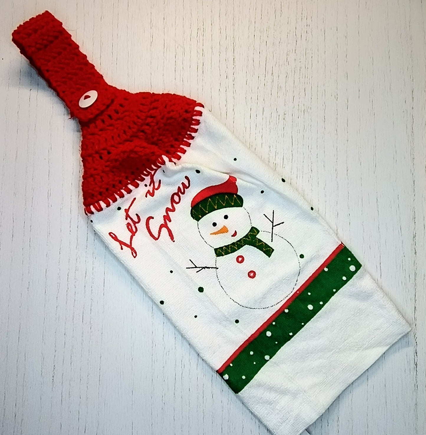 Crochet Top Let It Snow Snowman Half Hanging Dish Towel