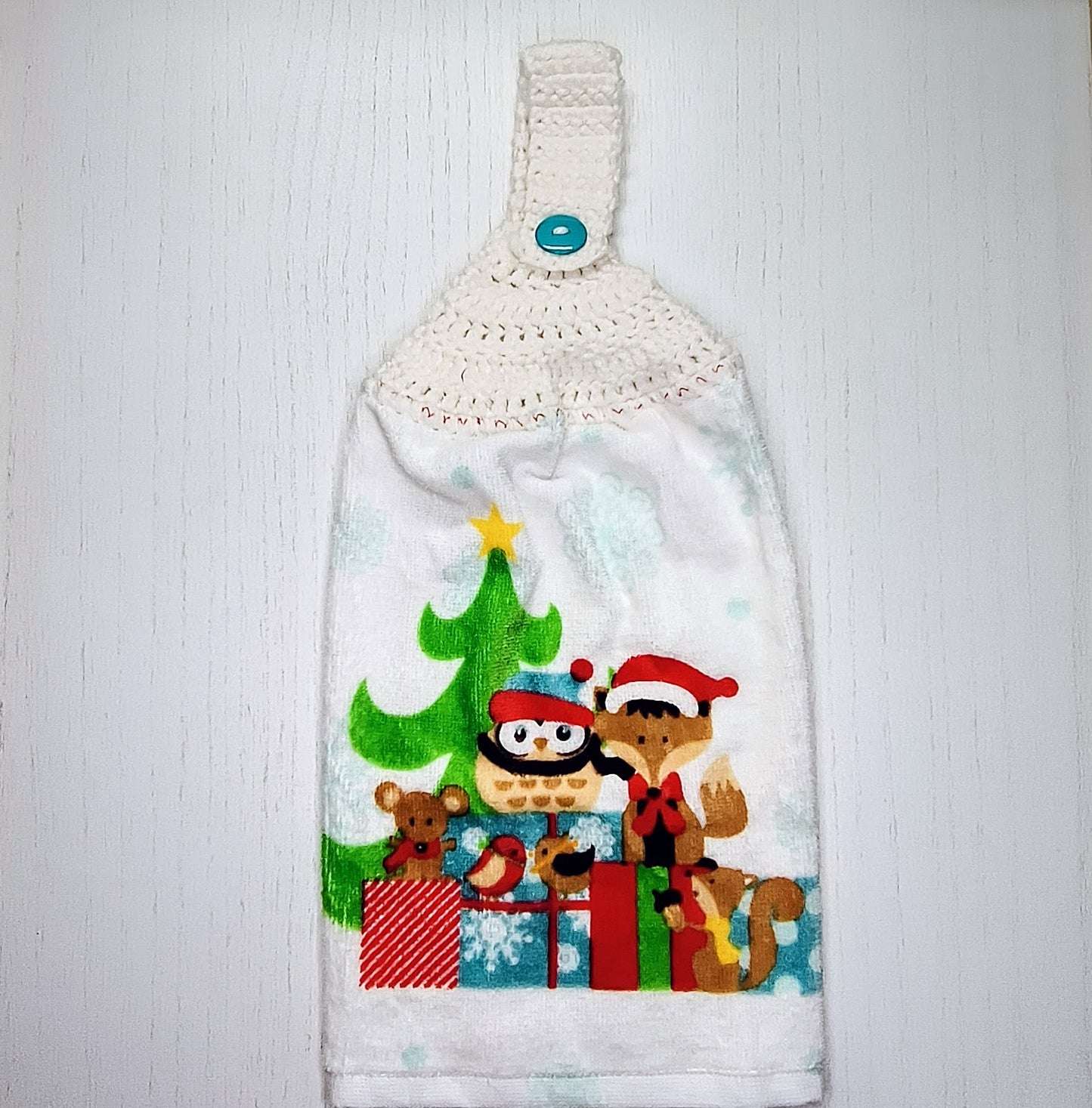 Whimsical Wildlife Christmas Crochet Top Dish Towel