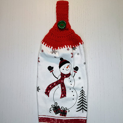 Crochet Top Festive Snowman & Presents Hanging Dish Towel