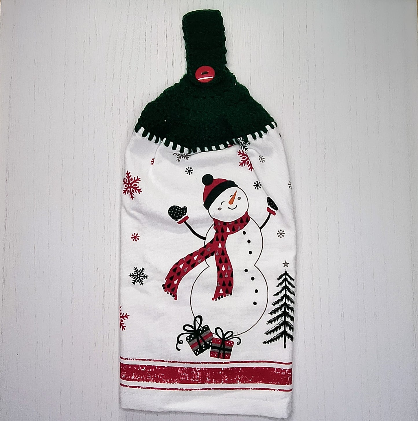 Crochet Top Festive Snowman & Presents Hanging Dish Towel