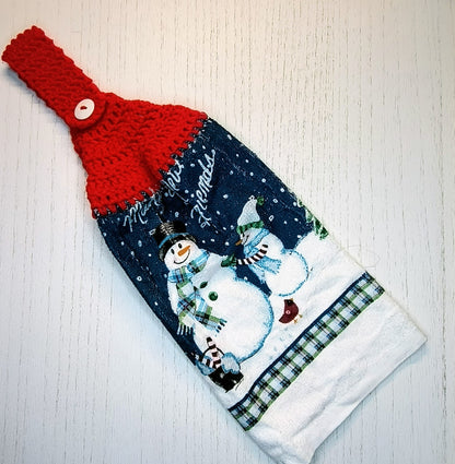 Crochet Top Snowman "Make New Friends" Hanging Dish Towel