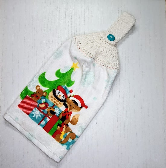 Whimsical Wildlife Christmas Crochet Top Dish Towel
