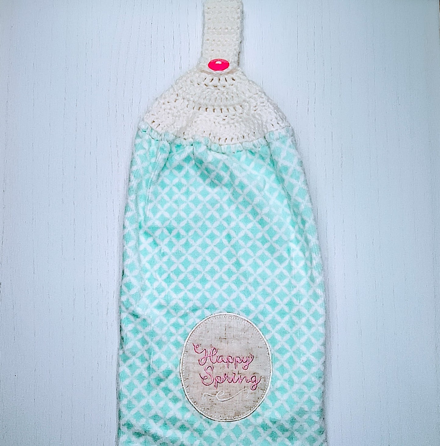 Crochet Top Happy Spring Hanging Dish Towel