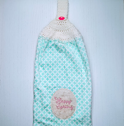 Crochet Top Happy Spring Hanging Dish Towel