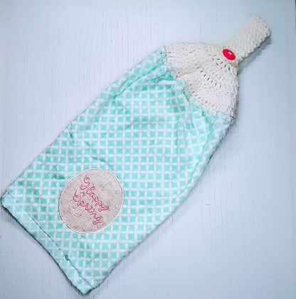 Crochet Top Happy Spring Hanging Dish Towel