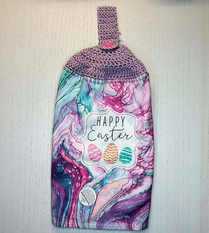 Crochet Top Pastel Marbled Happy Easter Hanging Hand Towel