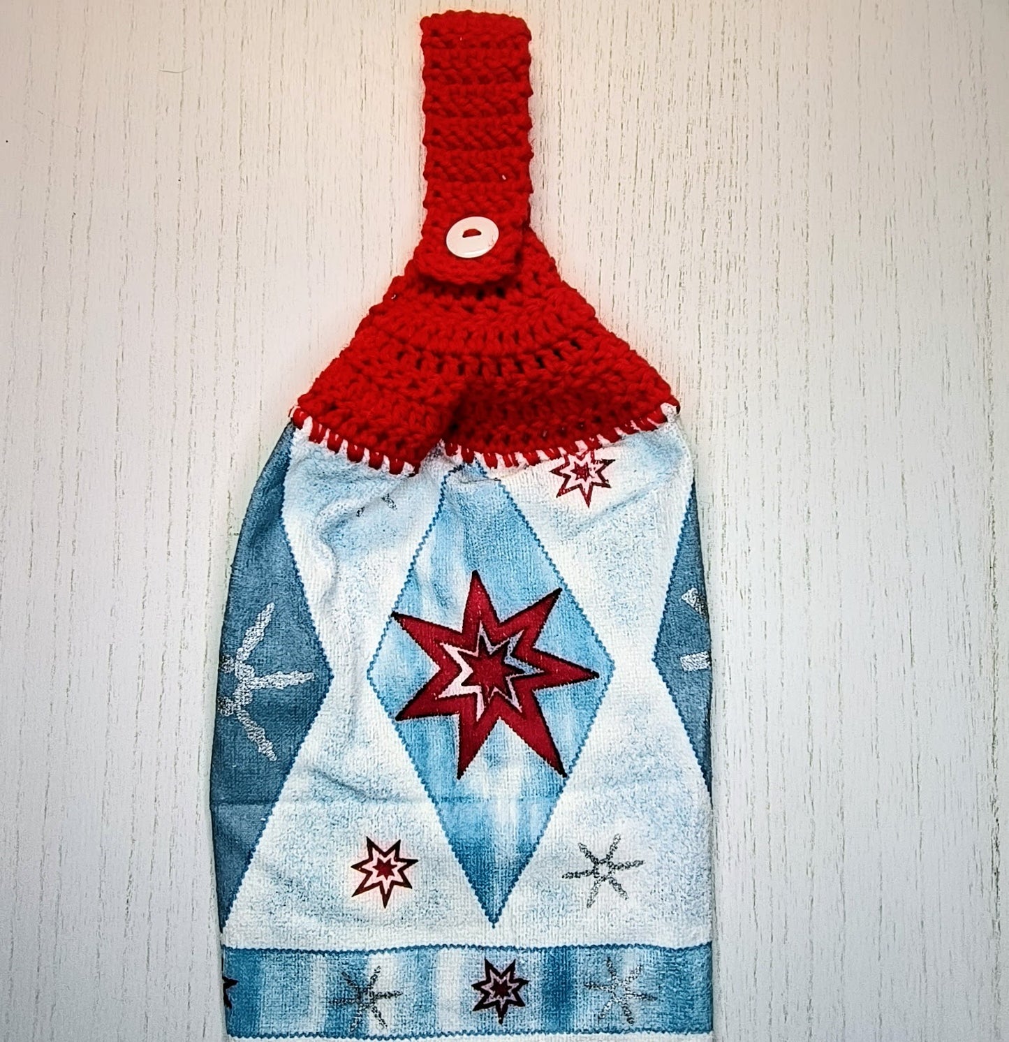 Crochet Top Red Star Snowflake Hanging Dish Towel