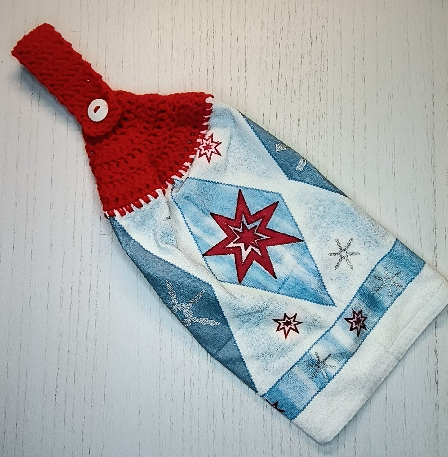 Crochet Top Red Star Snowflake Hanging Dish Towel