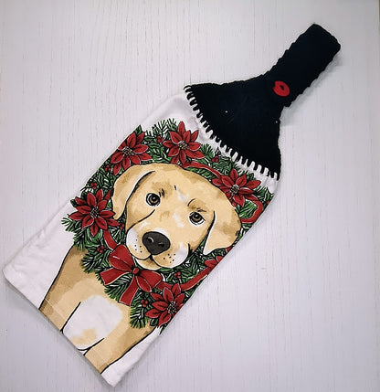 Crochet Top Golden Retriever Christmas Wreath Hanging Dish Towel