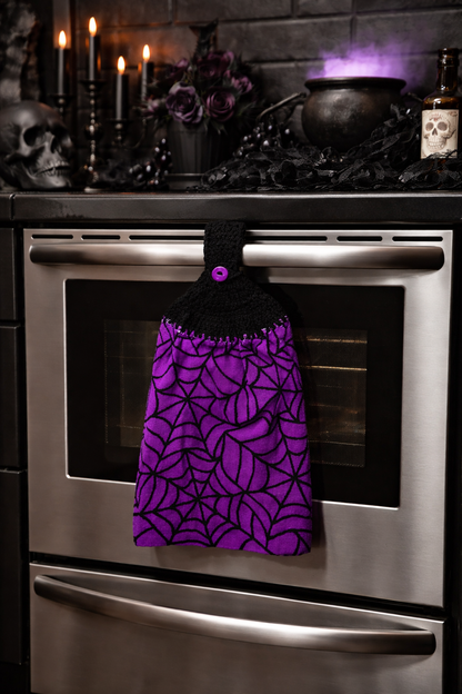 Crochet Top Purple Spiderweb Hanging Kitchen Towel